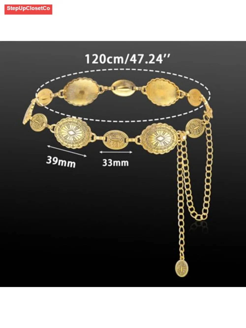 Waist Chain Belt Women Bohemian Western Concho Charms Link Belts